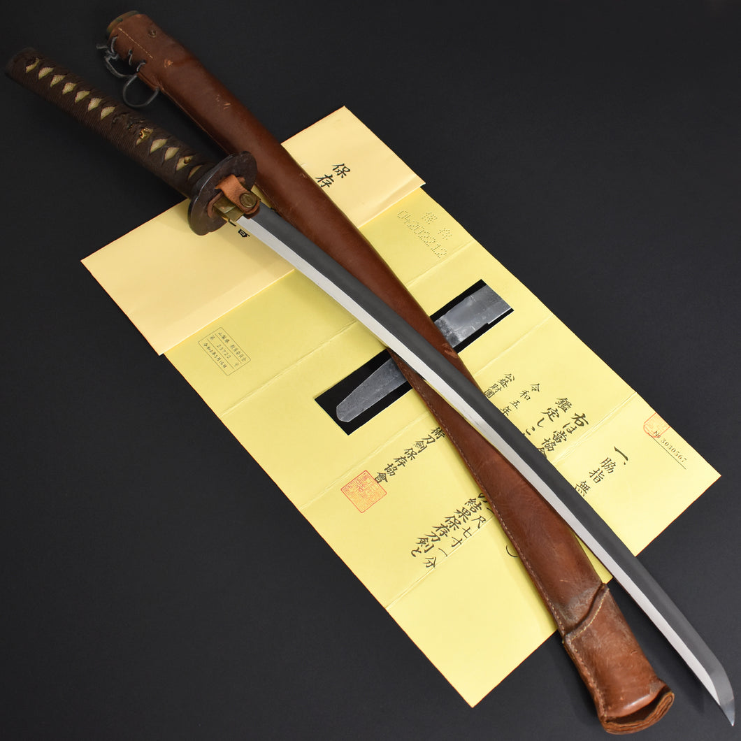 Authentic JAPANESE SAMURAI KATANA SWORD WAKIZASHI 末備前 w/NBTHK HOZON PAPER w/WW2 GUNTO KOSHIRAE and SHIRASAYA ANTIQUE