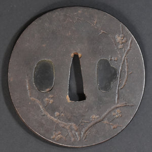 Authentic Japanese TSUBA BUSHU TSUBA 武州鐔 PRUM AND ORCHID 梅蘭図鐔 w/NBTHK TOKUBETSU KICHO PAPER ANTIQUEIQUE