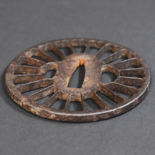 Load image into Gallery viewer, Authentic Japanese TSUBA KYO SUKASHI 京透 MUM FLOWER 菊花透鐔 w/NBTHK TOKUBETSU KICHO PAPER ANTIQUE