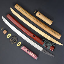 Load image into Gallery viewer, Authentic NIHONTO JAPANESE SAMURAI SWORD WAKIZASHI KANETOYO 兼豊 signed w/NTHK CERTIFICATE w/KOSHIRAE and SHIRASAYA ANTIQUE