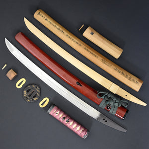 Authentic NIHONTO JAPANESE SAMURAI SWORD WAKIZASHI KANETOYO 兼豊 signed w/NTHK CERTIFICATE w/KOSHIRAE and SHIRASAYA ANTIQUE