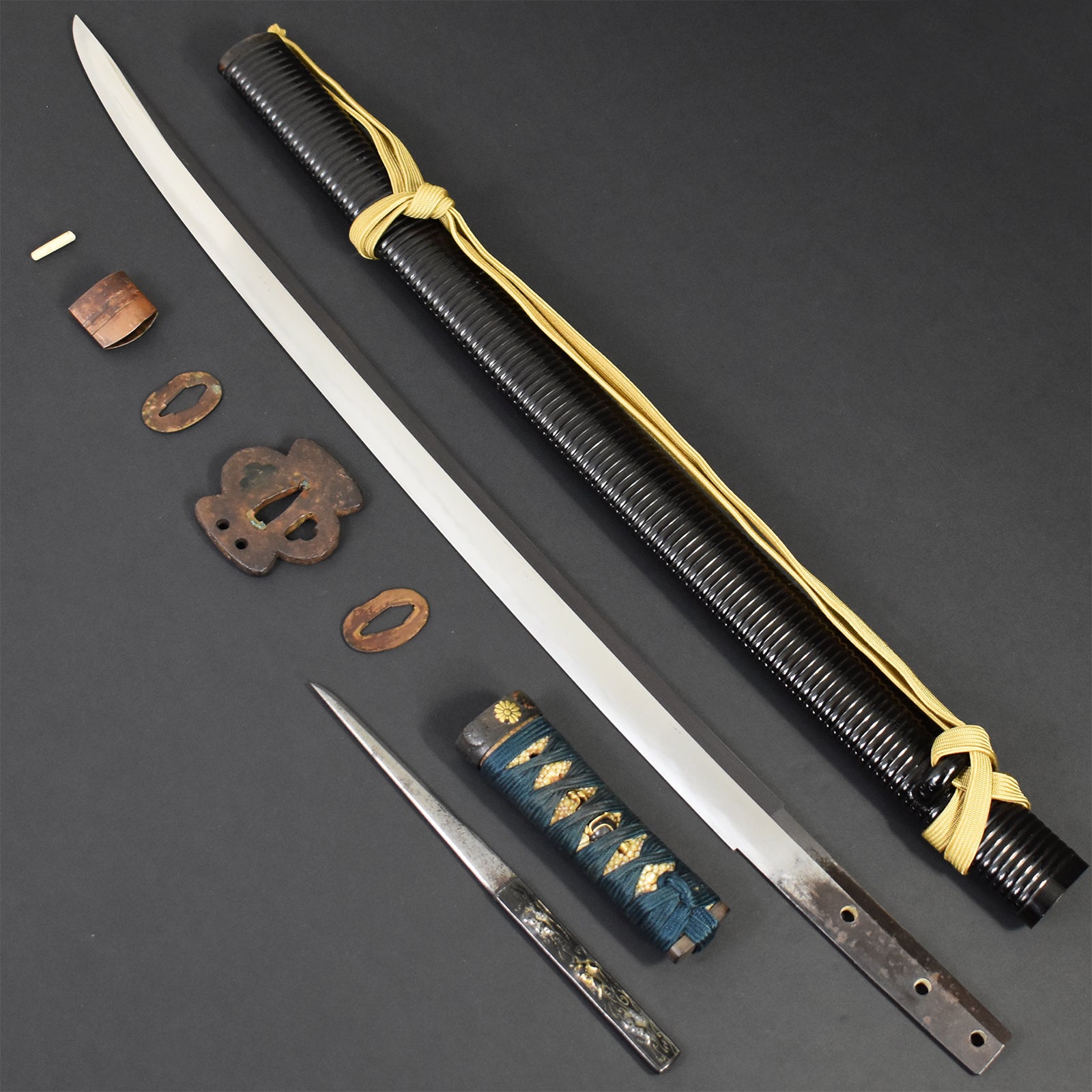 Real Sameri Sword Authentic JAPANESE SAMURAI KATANA SWORD NAGAMAKI-NAOSHI WAKIZASHI RYOK ...
