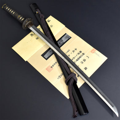 Authentic JAPANESE SAMURAI KATANA SWORD LONG WAKIZASHI MONJYU 文珠 w/NBTHK HOZON PAPER w/KOSHIRAE and SHIRASAYA ANTIQUE 59.2cm
