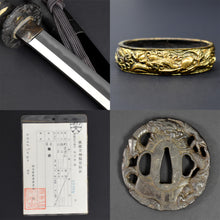 Load image into Gallery viewer, Authentic JAPANESE SAMURAI KATANA SWORD LONG WAKIZASHI MONJYU 文珠 w/NBTHK HOZON PAPER w/KOSHIRAE and SHIRASAYA ANTIQUE 59.2cm